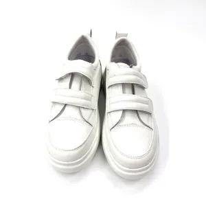 Low Top Velcro White Sneakers Split Cow Leather Sneakers Flat Trainers Flat Shoe thumbnail 2