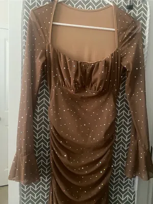 New Without Tag Long Sleeve Ruched Maxi Evening Dress with Sparkle Accents Size thumbnail 2