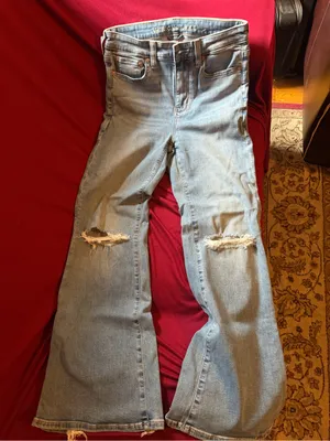 American Eagle Outfitters Light Blue Distressed Wide Leg Jeans thumbnail 1