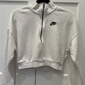 Nike Women's Light Gray Half-Zip Cropped Hoodie thumbnail 1
