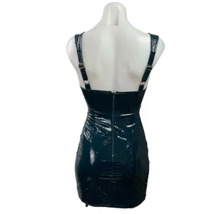 Oh Polly Blue Patent Faux Leather Sleeveless Bustier Cami Mini Bodycon Dress 2 thumbnail 3