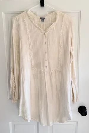 Aerie Ivory Gold Metallic Pinstripe Boho Bell Sleeve Tunic Blouse‎ M thumbnail 1