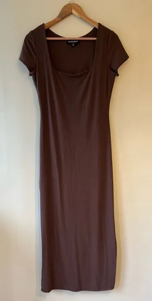 Sz L Brown‎ See You Monday T-Shirt Maxi Dress Square Neck Pullover thumbnail 1