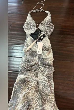 Oh Polly Halterneck Cut Out Maxi Dress in leopard sheer Print Size 2 US NWT thumbnail 3
