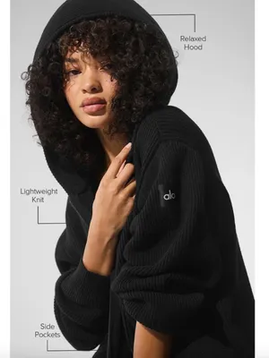 ALO YOGA Domain Rib Knit Full Zip Sweater Top in Black Size Large thumbnail 7