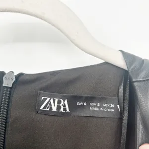 Zara Womens Black Ruched Faux Leather Edgy Grunge Moto Bodycon Mini Dress Size S thumbnail 3