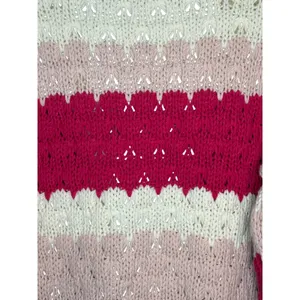Dreamers by Debut Cardigan Sweater Womens‎ XL Pink White Striped Pointelle Knit thumbnail 5