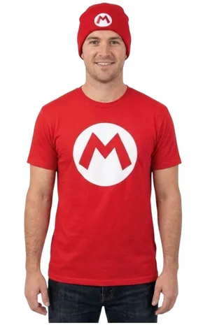 Nintendo Mario Bros Tshirt Hat Beanie Red White M Halloween Costume Rapper thumbnail 1