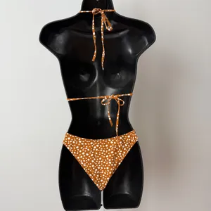 Rhythm‎ Polka Dot Bikini Set Rust Orange White Triangle Top S High Cut Bottoms M thumbnail 6
