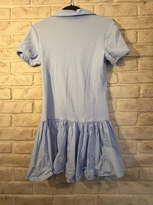 Sky to Moon Blue Ribbed Polo Mini Dress with Ruffle Hem thumbnail 3