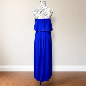 City‎ Triangles Blue Maxi Dress Strapless Chiffon Ruffle Formal Homecoming thumbnail 4