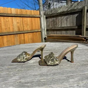 Marc Fisher‎ Norsa Block Heel Braided Sandal gold Leather classy fall size 7.5 thumbnail 5
