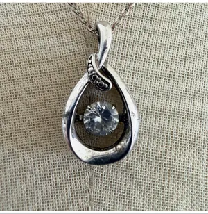 Sterling Silver 925 White Sapphire Teardrop Pendant Necklace thumbnail 2