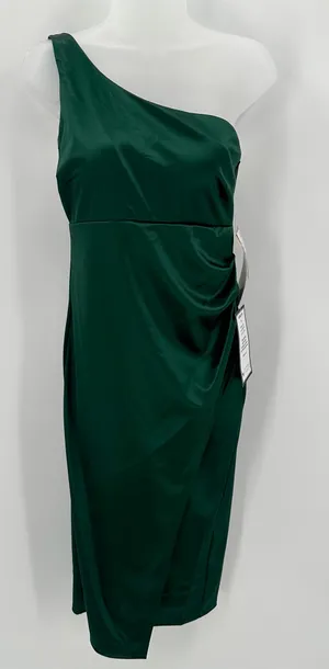 Emerald Sundae Dress One Shoulder Juniors L Green Satin Stretch Party NEW READ thumbnail 1