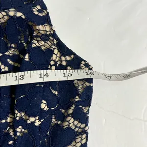 Vince Camuto Navy Blue Floral Lace V Neck Fit & Flare Cocktail Dress Size 4 thumbnail 9