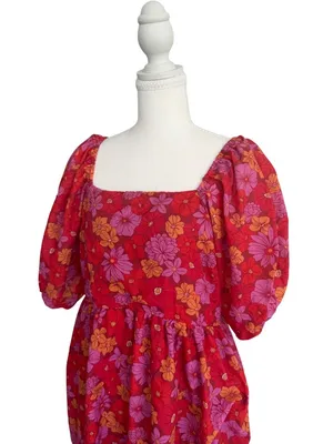 BALTIC BORN Red Floral Smocked Sundress Size XL thumbnail 2