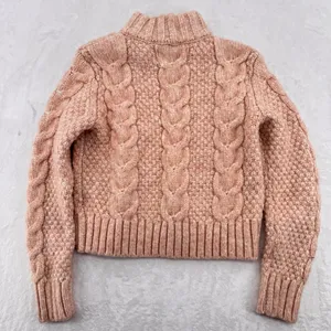 AEO Cropped Cable Knit Sweater Beige Peach American Eagle Mock Neck Wool Blend S thumbnail 3