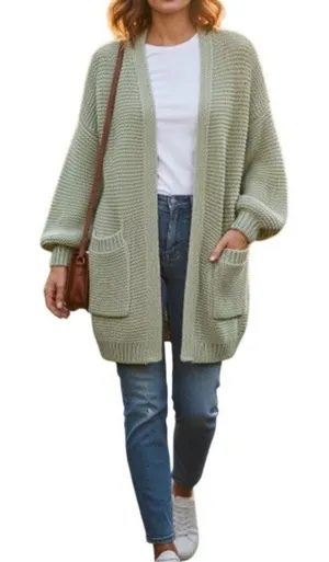 POL Oversized Chunky Open Cardigan Sage Green Lantern Sleeve Sweater size Small thumbnail 1