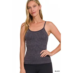 Zenana Stone Washed Ribbed Seamless Tank Top - Black - L/XL thumbnail 2
