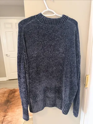 Zenana Premium Soft Grayish Blue Chenille Velvet Oversized Sweater Size Small thumbnail 5