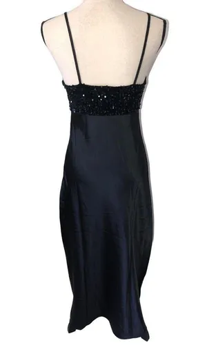 Maxi Dress Womens Size M Black Sleeveless Satin Sequins Prom Formal Evening Event thumbnail 3