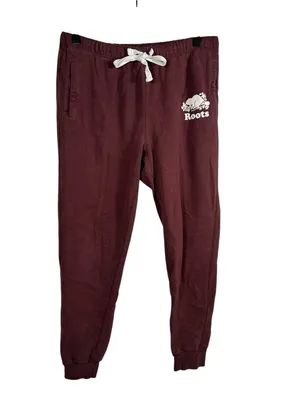 Roots‎ Original Sweatpants Burgundy Fleece Jogger Drawstring Size Small thumbnail 2