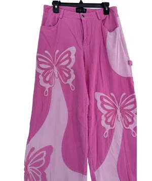 Butterfly Delia’s wide leg pink Y2K pants size Medium thumbnail 7