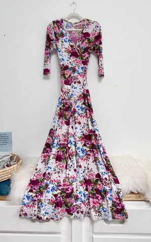 Women's PinkBlush White Pink Floral V-Neck Maxi Dress S thumbnail 1