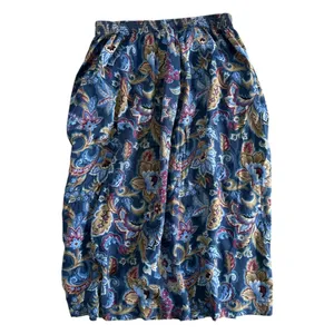 Vintage 80s Carriage Court Blue Paisley Floral Pleated Midi Skirt Medium Boho thumbnail 2