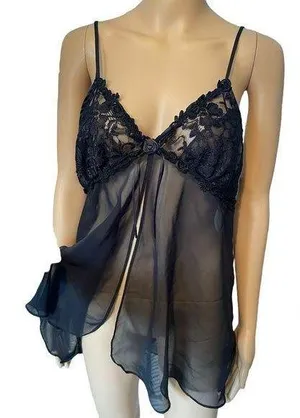 Seductive Wear Cinema Etoile Vintage Black Sheer Whimsygoth Lingerie Slip Top thumbnail 1