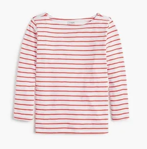 NWOT J.Crew Striped Boatneck Top in Pink Sz M small holes in bottom front thumbnail 1
