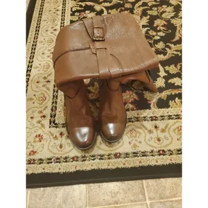 CLARKS Riding Boots Knee High Brown Leather Chunk Heels Buckle Details Size 6.5M thumbnail 5