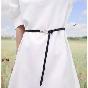 Black Trendy Knotted Skinny Thin Belt For Women Classic Solid Color Faux Leather thumbnail 8