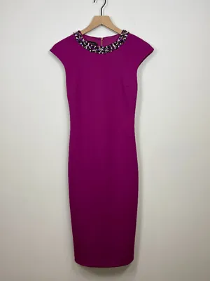 🌟Ted Baker🌟 Elenna Rhinestone Collar Sleeveless Sheath Knit Dress Pink Sz 1 S thumbnail 3