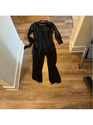 LOFT Classic Black Button-Front Long Sleeve Jumpsuit | Size 6 thumbnail 2