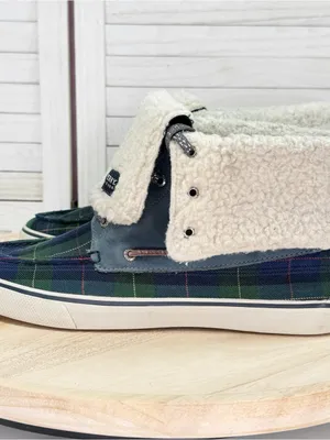 Sperry Tartan Plaid Fleece Lined Fold Over Boots Blue Green Women 11 Preppy thumbnail 4