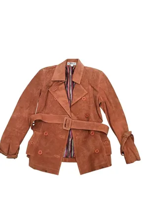 Bushwacker XS Rust Suede Leather Double-Breasted Coat with Belt 100% Pig Suede thumbnail 2