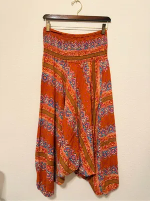 Hippie Pants harrem pants, flowy and soft rayon, bohemian print, pull up, sz M/L thumbnail 2