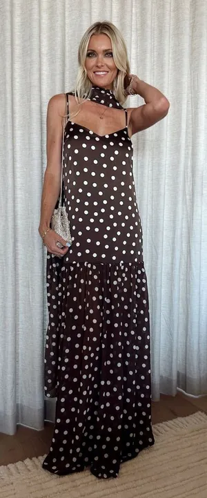 NWOT Show Me Your Mumu Dalia Maxi Dress without neck scarf size 2XL brown polka dot thumbnail 1