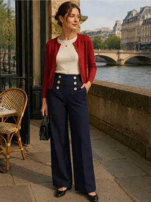 Ralph Lauren high waist Navy Sailor Pants Wide Leg Silk Cotton Blend Old Money 6 thumbnail 3