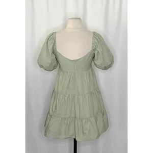 NIA Silvana Green White‎ Gingham Babydoll Dress Tiered Mini Summer Puff Medium thumbnail 7