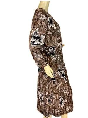 Vintage 1980'S Alexis Fashions Brown & Black Floral Print (L) thumbnail 5