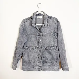 Madewell Denim Patch Pocket Trucker Jacket in Noll Wash Gray Small thumbnail 4
