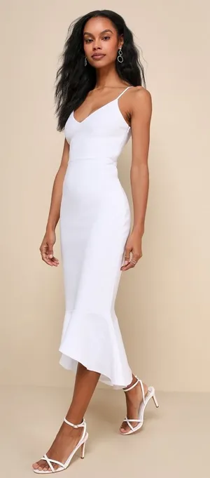 NWOT Lulus Stun Like Me White Bodycon Trumpet Hem Midi Dress Gala Banquet Sz XS thumbnail 1