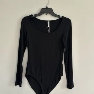 Long Sleeve Rounded Neckline Full Coverage Bodysuit Black Size M Size M thumbnail 3