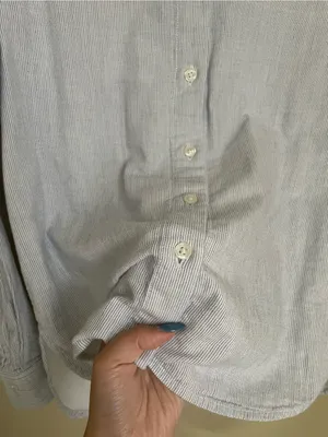 Muji Stand Alone Collar Button Front Long Sleeve Size XS Cotton Micro Stripe thumbnail 11