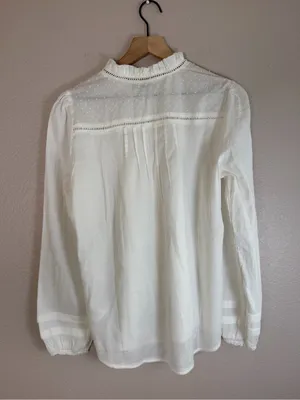 Quince Organic Textured Cotton Peasant Blouse in White size Large $158 thumbnail 13