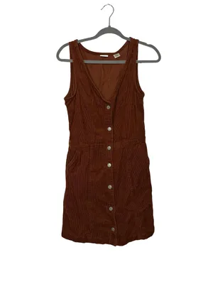 ✨🤎 Levi’s Corduroy Button Front Mini‎ Dress Brown Sleeveless Size Small 🤎✨ thumbnail 2