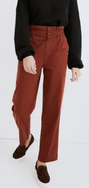 Madewell Paperbag Waist Tapered Leg Pants 2 Rust Red Stretch High Rise Elastic thumbnail 1