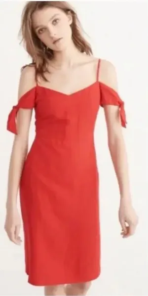 Abercrombie and Fitch Dress Sheath Tie Off the Shoulder Linen‎ Blend Red Size 4 thumbnail 1